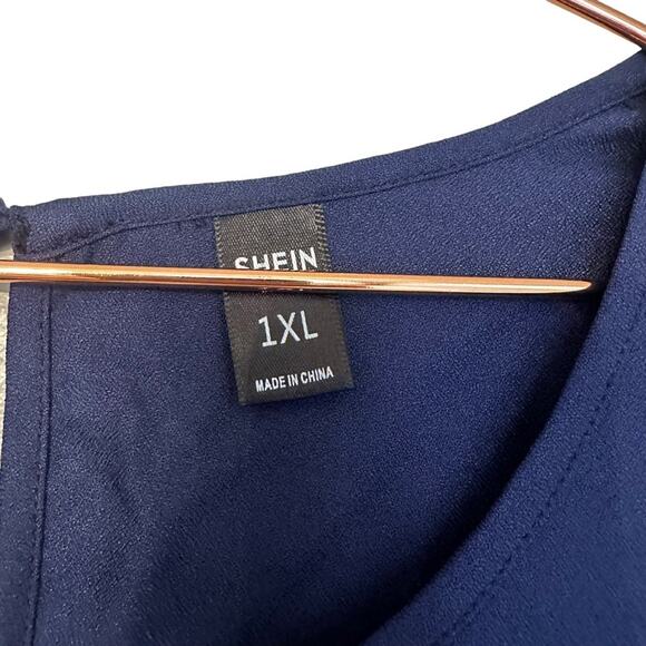 SHEIN Navy Blue Flutter Sleeve layered scallop blouse size 1XL - Picture 4 of 6